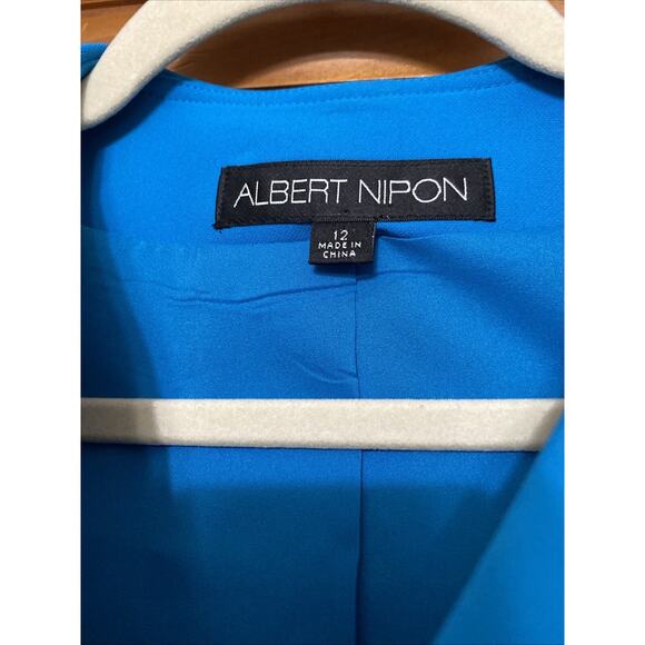 Albert Nipon Skirt Suit Ruffle Drape Front Turquoise NWOT - 12 - Picture 2 of 13